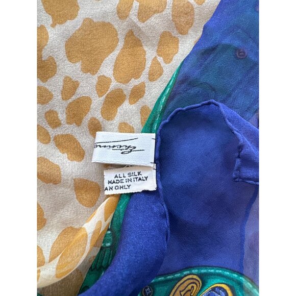 Etienne Aigner 100% Silk Scarf Made in Italy Tiger Leopard Print with Blue Borde - Picture 6 of 9